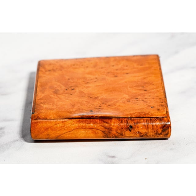 1910s Stately Antique Burl Wood Cigarette Case Interlocking Hinge Pocket & Desk Accessory Tobacciana For Sale - Image 5 of 11
