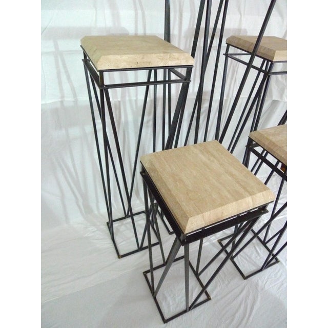 Mid 20th Century Modern Travertine and Metal Pedestals in the Manner of Paul Evans- 5 Pieces For Sale - Image 4 of 10