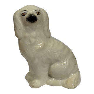 Late 20th Century White Vintage Staffordshire Spaniel Figurine For Sale
