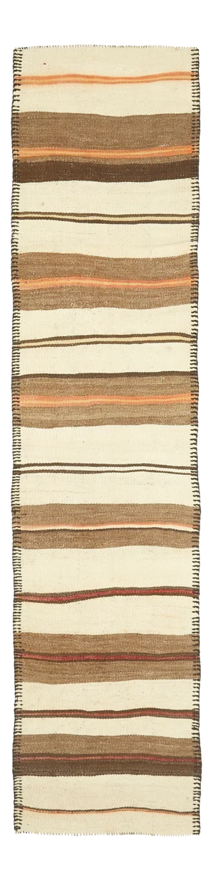 Vintage Turkish Hand-Knotted Wool Cotton Beige Kilim Runner Rug B