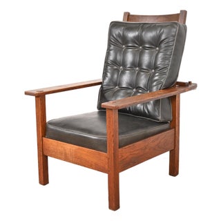 L. & J. G. Stickley Antique Mission Oak Arts & Crafts Reclining Morris Lounge Chair For Sale