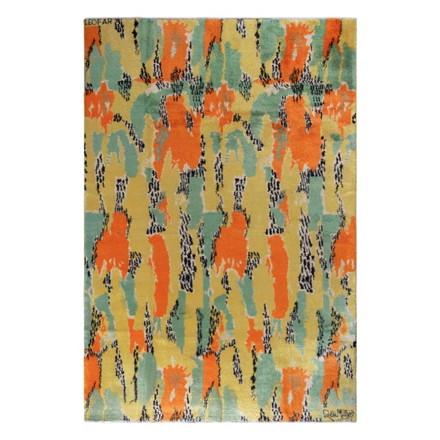 1960s Vintage Mid-Century Modern Rug, Signature Piece in Yellow, Orange, Blue For Sale In New York - Image 6 of 6