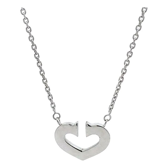 Cartier C Hearts 18k White Gold Pendant & Chain Necklace For Sale