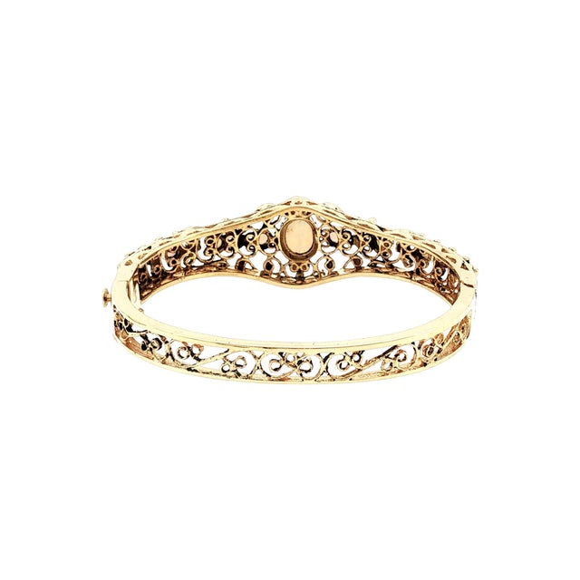 Victorian 1960's Victorian Revival 14 Karat 9 Opal Hinged Bracelet For Sale - Image 3 of 4