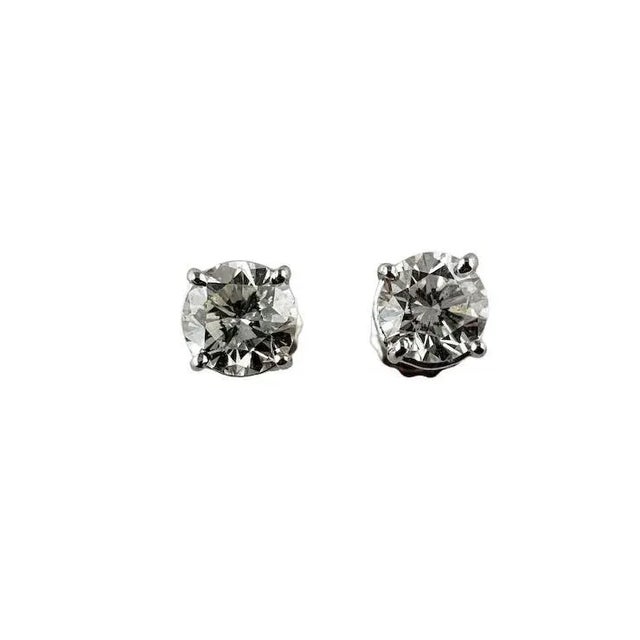 Contemporary 14 Karat White Gold Diamond Stud Earrings - 2 Pieces For Sale - Image 3 of 9