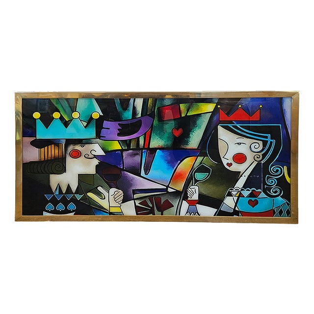 Glass Painting with Picasso Figure, 1980s For Sale