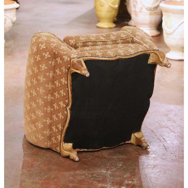 Tan 19th Century French Louis XV Carved and Painted Club Armchair With Gilt Accents For Sale - Image 8 of 8