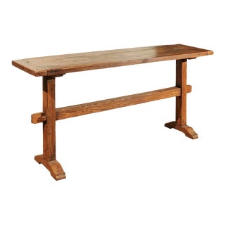 Vintage Narrow Wood Trestle Console For Sale