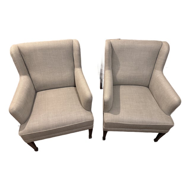 1950s Pair of Danish Modern Blue-Grey Wingback Lounge Chairs Attributed to Frits Henningsen For Sale