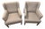 1950s Pair of Danish Modern Blue-Grey Wingback Lounge Chairs Attributed to Frits Henningsen For Sale