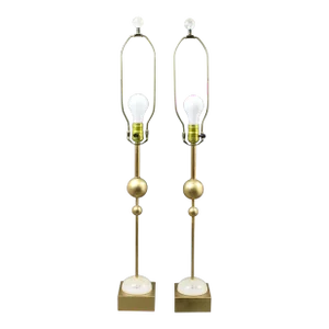 Pair of Mid 20th Century Roche Bobois Gold Orb Table Lamps With Crackled Lucite Accents