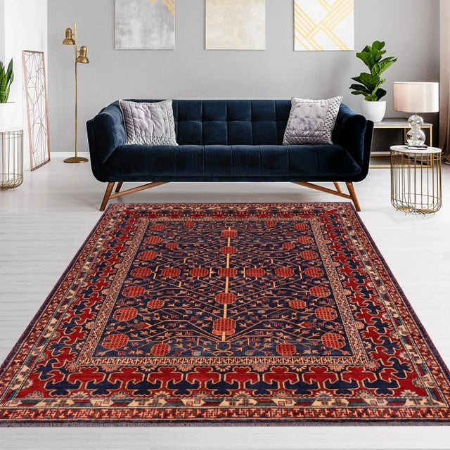 Tribal Bohemian Super Kazak Blue/Red Wool Rug - 7'0'' X 7'8'' For Sale - Image 3 of 8