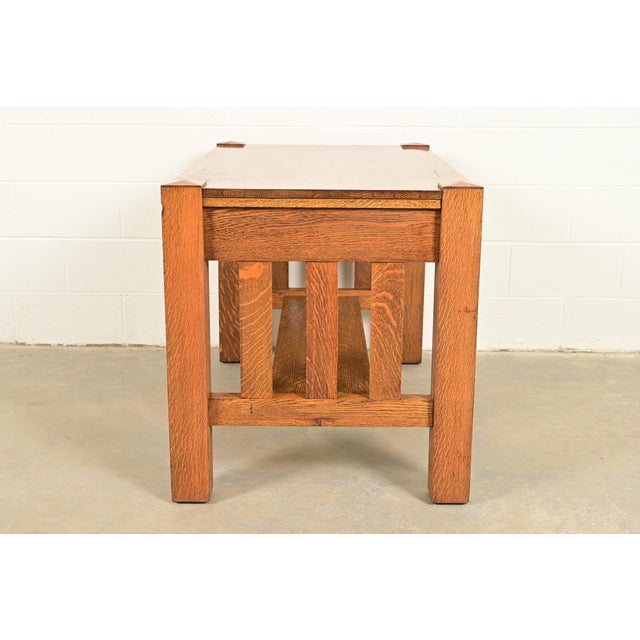 Stickley Brothers Style Antique Mission Oak Arts & Crafts Writing Desk or Library Table, Circa 1900 For Sale - Image 10 of 12