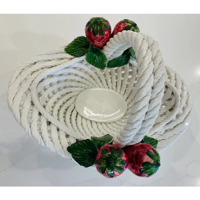 White Majolica Basket - Italian Ceramic White Woven Pottery Basket For Sale - Image 8 of 12