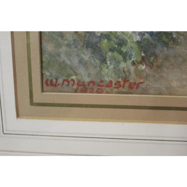 Nice Country scene in England of a young girl walking by a Thatched Roof Cottage .Along side a river . Has the signature...