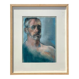 Vintage Boho Original Pastels Portrait on Paper For Sale