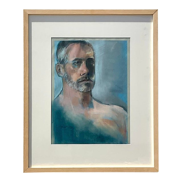 Vintage Boho Original Pastels Portrait on Paper For Sale