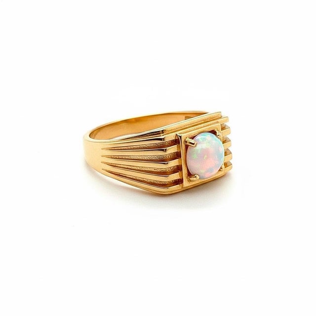 Modern Opal Solitaire Ring for Men Silver, Gold, Size 10 For Sale - Image 3 of 6
