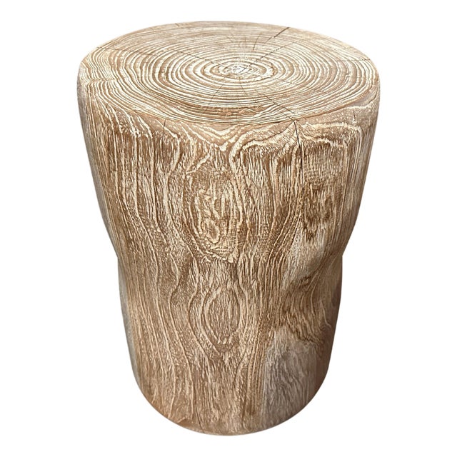 Andrianna Shamaris Hand Carved Teak Wood Side Table or Stool For Sale