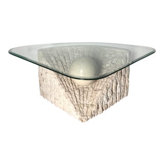1980's Organic Modern Tesselated Mactan Stone & Glass Coffee Table For Sale