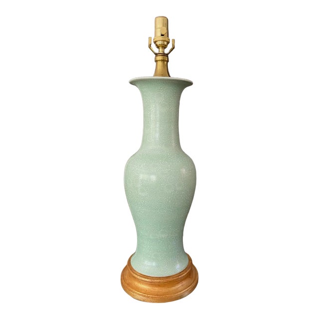 1930s Japanese Asian Celadon Green Porcelain Table Lamp For Sale
