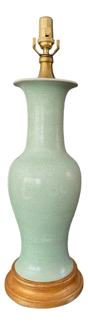 1930s Japanese Asian Celadon Green Porcelain Table Lamp