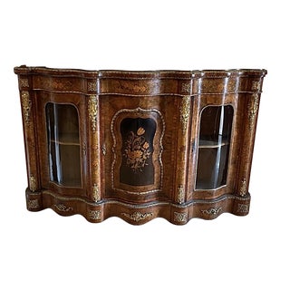 Antique Victorian Burr Walnut Marquetry Serpentine Credenza, 1850 For Sale