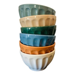 Anthropologie Amelie Latte Fluted Stoneware Cereal Bowls French Café Style Glazed Stoneware | Made in Portugal - Set of 6 For Sale