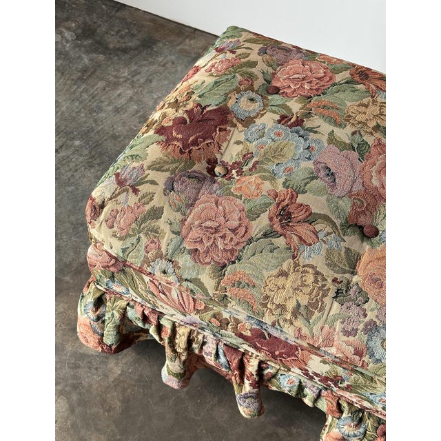 Floral Jacquard Tapestry Skirted Tufted Ottoman, 1980s For Sale - Image 12 of 13