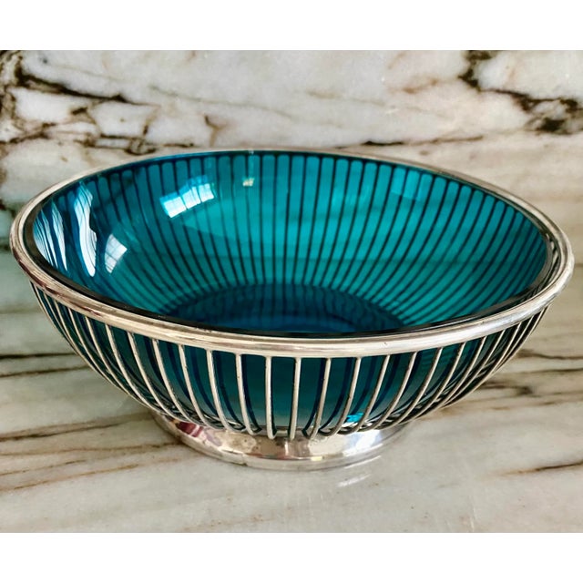 SilverPlate Teal Glass Bowl Chairish