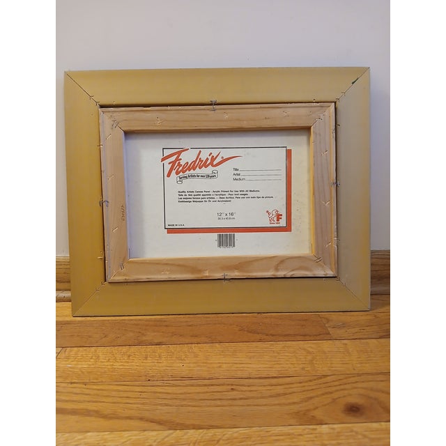 This oil painting displays a muted, earthy palette of soft greens, warm browns, and hazy golden tones, with gentle,...