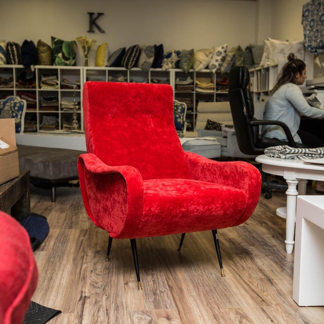 Zanuso Style Red Velvet Lounge Chairs a Pair Chairish