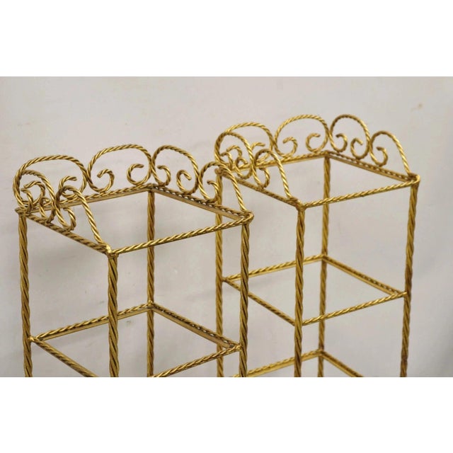 Mid 20th Century Italian Hollywood Regency Rope Tassel Gold 4 Tier Iron Etagere Shelf - A Pair For Sale - Image 5 of 10