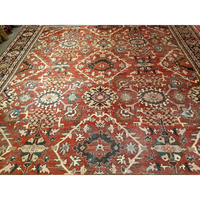 Antique Persian Mahal Sultanabad Rug, Hand-Knotted Wool, Geometric Pattern, 11x13, Red & Navy For Sale - Image 4 of 10