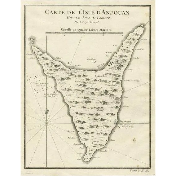 Antique Map of Anjouan or Ndzuani, 1748 For Sale
