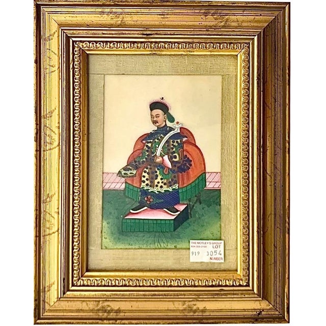 Antique 19th C Chinese Art Pith Painting Emperor Court Folk Art Oriental Decor For Sale - Image 4 of 5