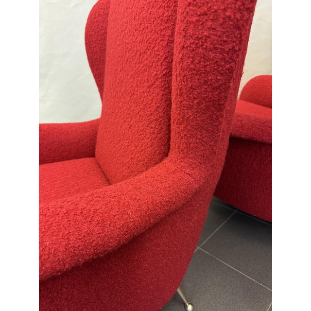 Set of 1950s boucle fabric armchairs with metal alloy legs (brass) upholstery partly original and partly new in cotton and...