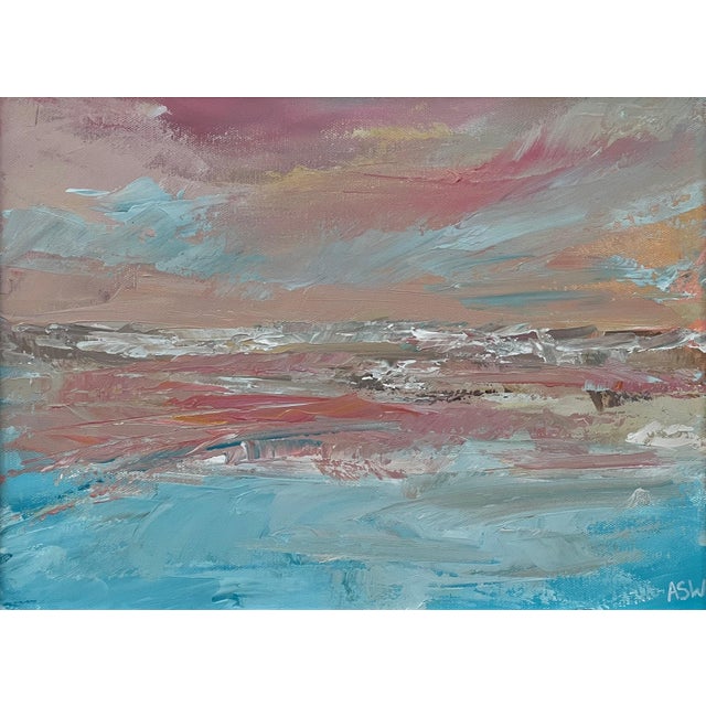 Pink & Blue Abstract Impressionist Painting by Contemporary British Artist 2022 For Sale - Image 9 of 12