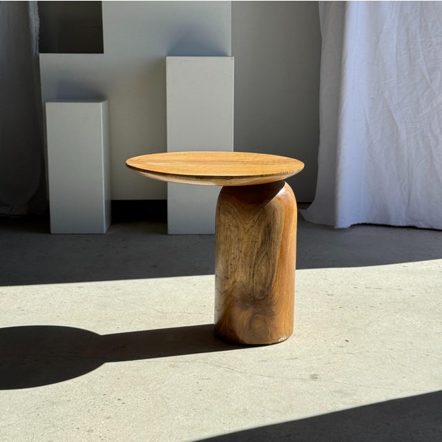 Teak Side Table with Circular Top and Column Base For Sale - Image 10 of 14