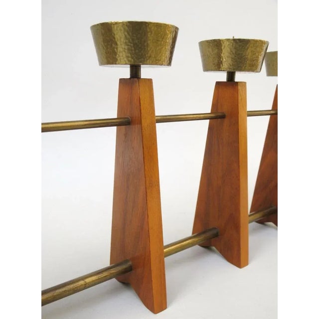Scandinavian Teak & Brass 5-Fold Candleholder, 1960s For Sale - Image 12 of 18