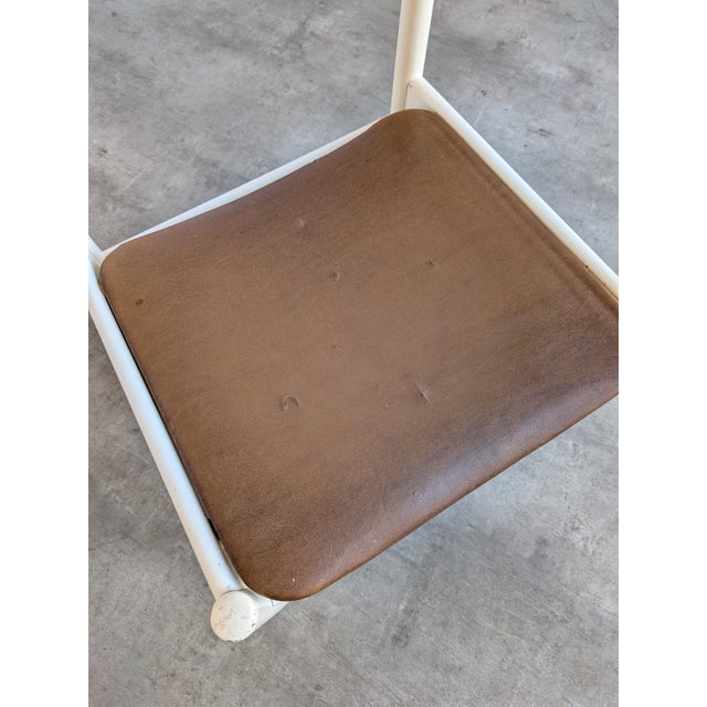 Vintage Dining Chair in White Beech Wood and Brown Leather Look Seat, 1970s For Sale - Image 13 of 18