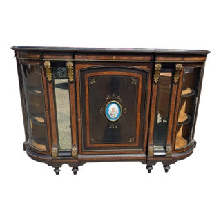Antique French Empire Credenza Side Cabinet W Sevres Porcelain Plaque For Sale