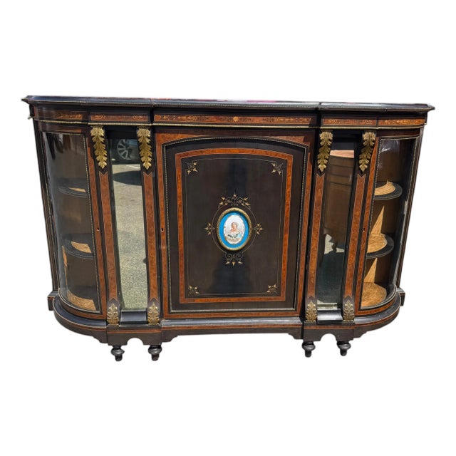 Antique French Empire Credenza Side Cabinet W Sevres Porcelain Plaque For Sale
