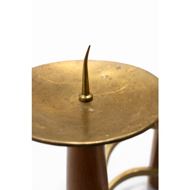 Mid-Century Modern Scandinavian Teak and Brass Circular Candleholder, 1960 For Sale - Image 9 of 10