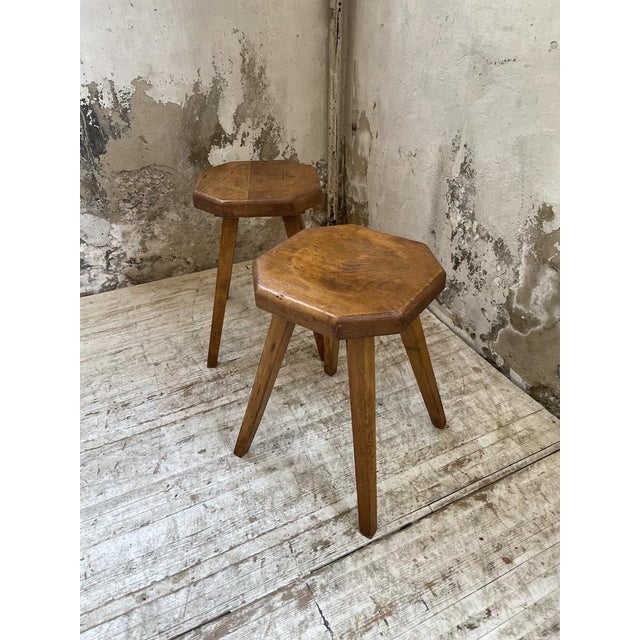 Wood Set of Pine Stools with Curved Seat, 1950s For Sale - Image 7 of 18