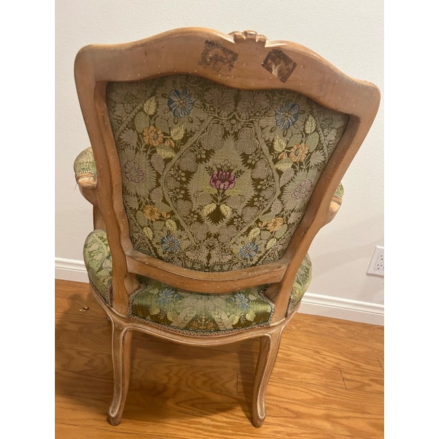 Green Pairs of French Louis XV Bergere Armchairs/Floral Uphoslstery For Sale - Image 8 of 11