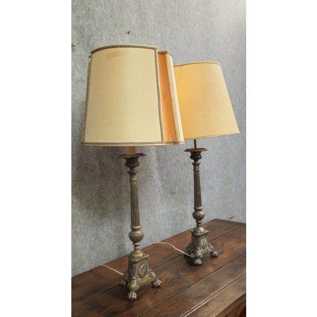Pair of antique bronze lamps – classical style – made with candlesticks beautiful pair of antique lamps in patinated...