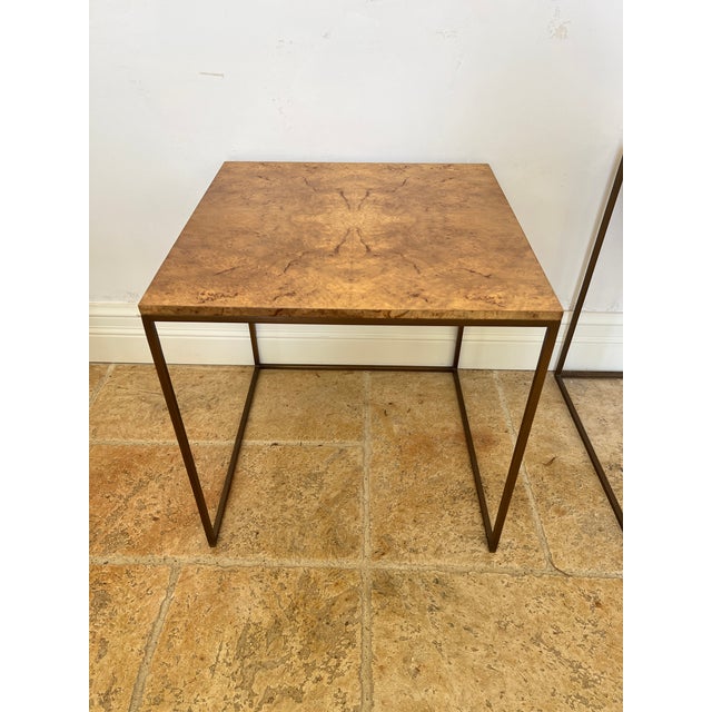 Late 20th Century Burlwood/Brass Nesting Tables - Set of 3 For Sale - Image 9 of 13