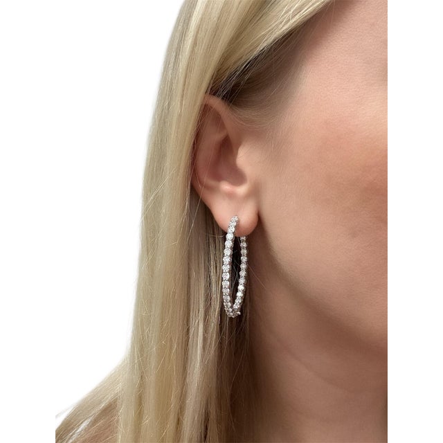 6.00 Carat Diamond Hoop Earrings, 18Kt White Gold, Pair For Sale - Image 4 of 4