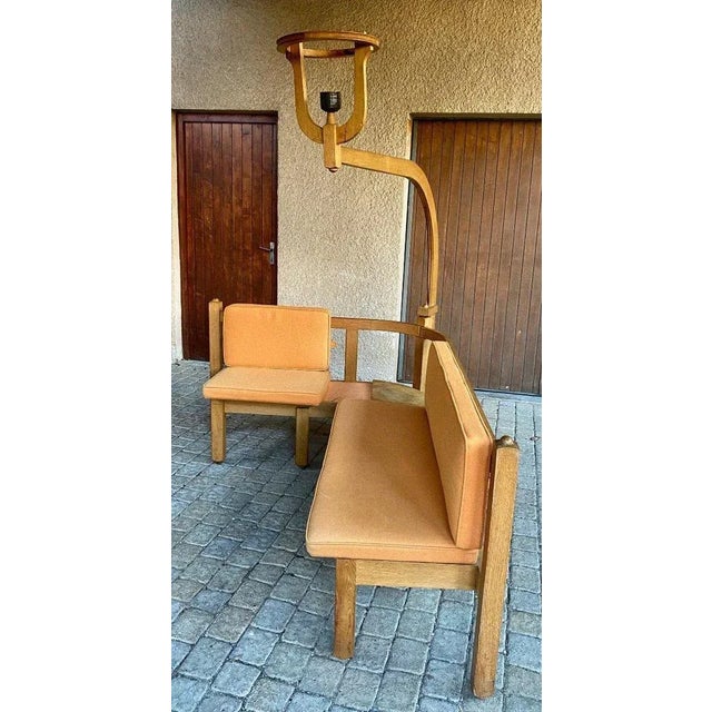Corner Bench and Incorporated Floor Lamp attributed to Guillerme Et Chambron For Sale - Image 12 of 13